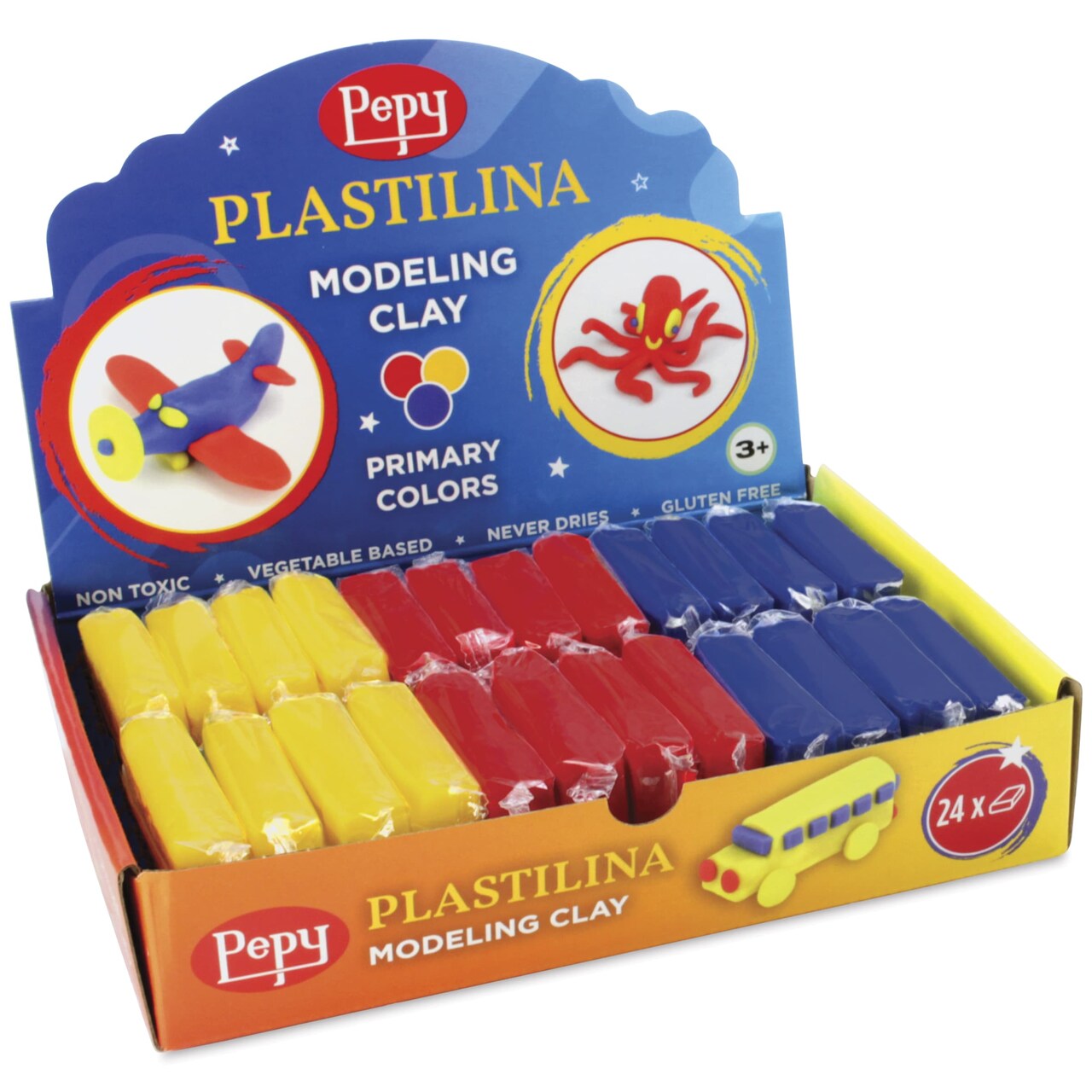 Pepy Plastilina Modeling Clay - Primary Colors, 1.4 oz, Pkg of 24